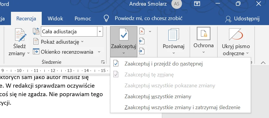 Śledzenie zmian w Wordzie i innych edytorach